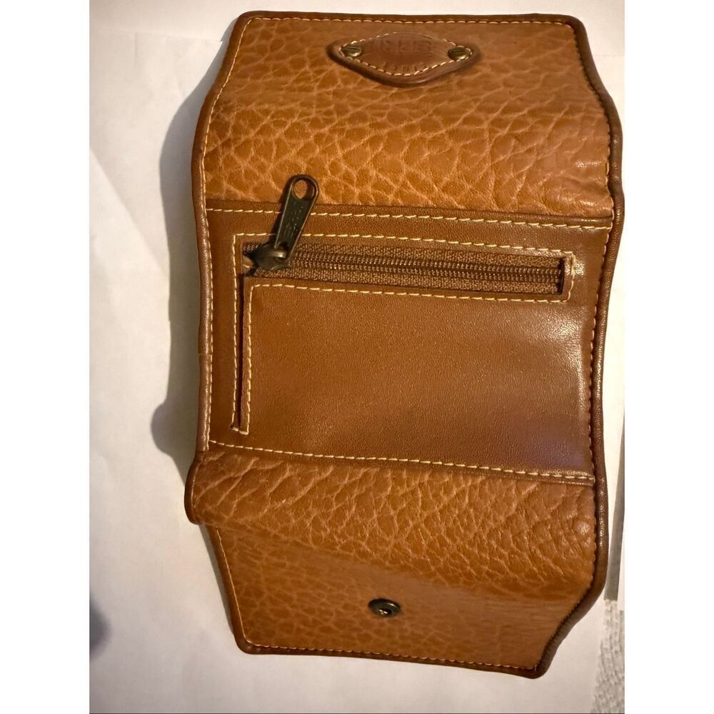 Vintage Esprit Women's Faux Leather Pebbled Snap Trifold Wallet Brown NWOT